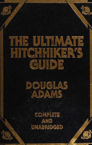 Works (Hitch Hiker's Guide to the Galaxy / Restaurant at the End of the Universe / Life, the Universe and Everything / So Long, and Thanks for All the Fish / Mostly Harmless / Young Zaphod Plays it Safe) cover backdrop