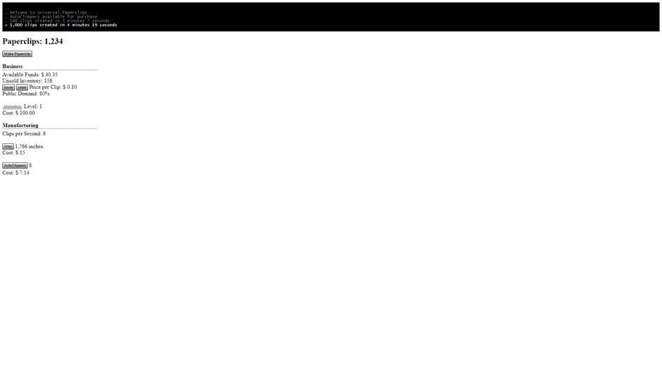 Universal Paperclips screenshot 1