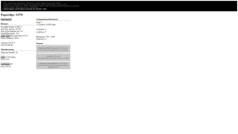 Universal Paperclips screenshot 2