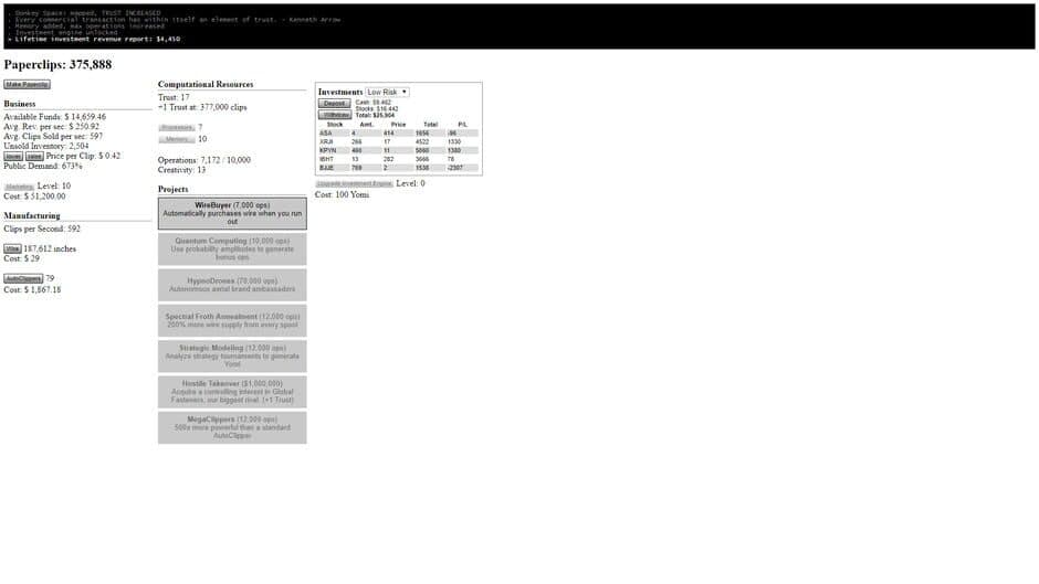 Universal Paperclips screenshot 3