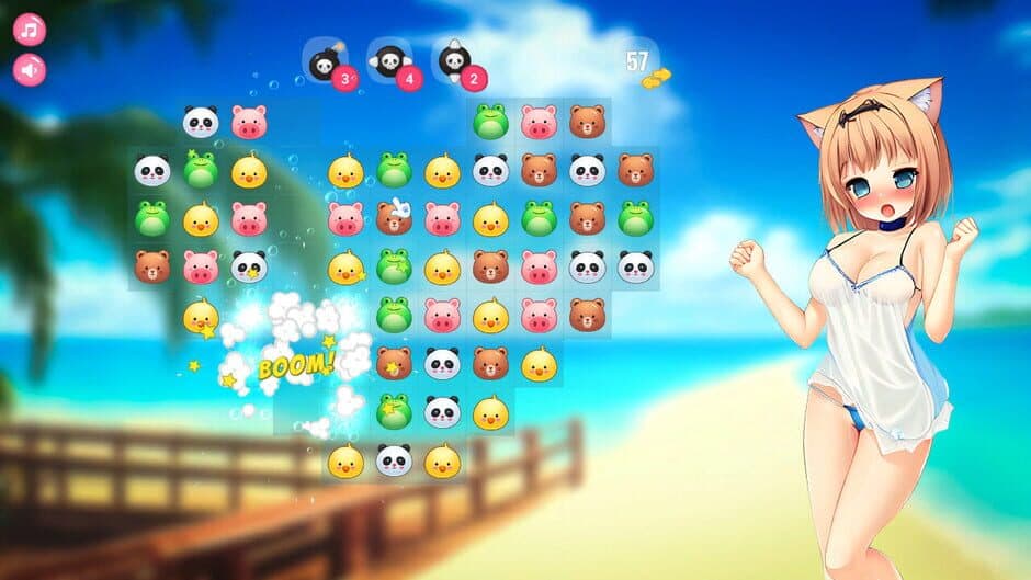 Neko Hentai Girl: Beach Match-3 screenshot 1